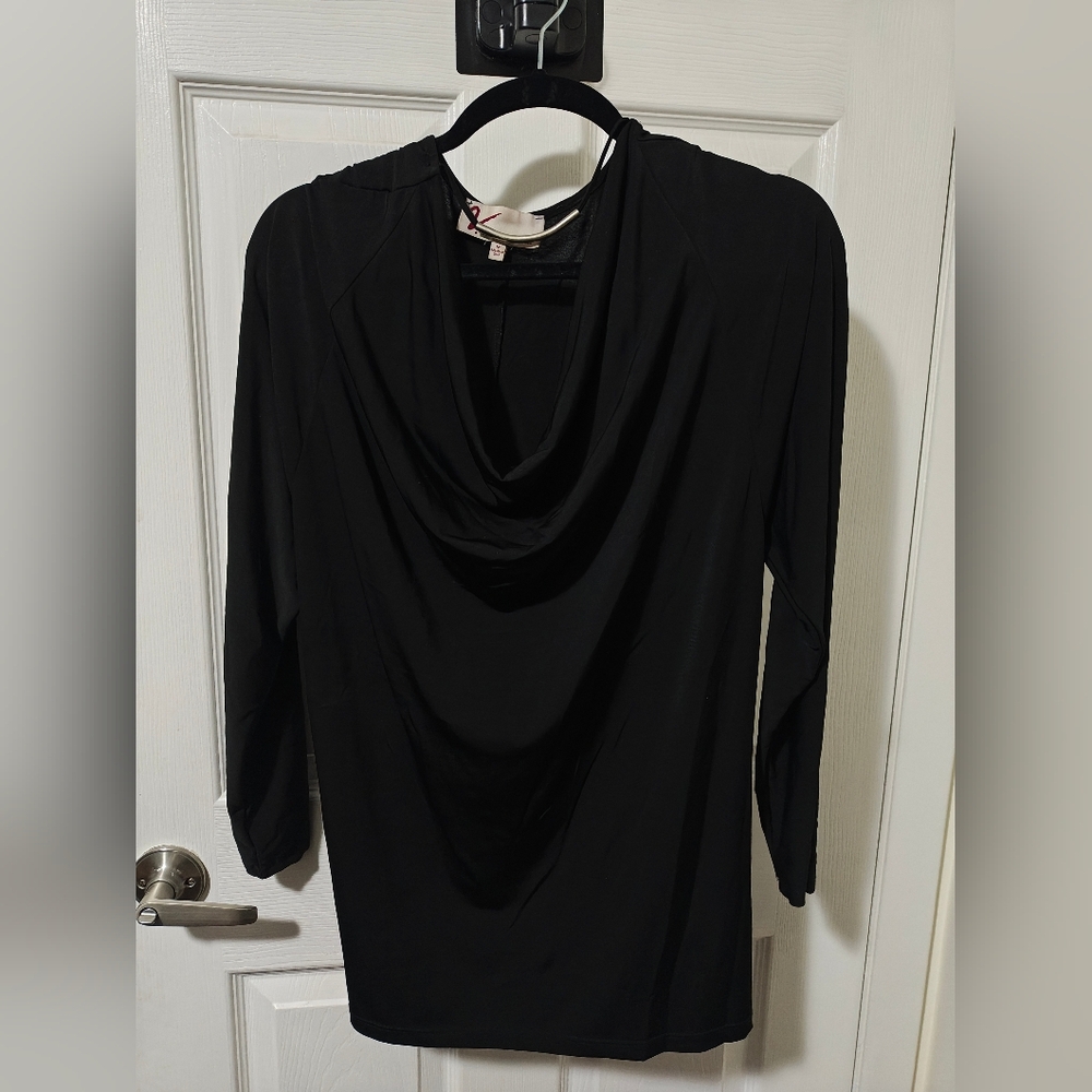 Chic Black Drape Neck Blouse